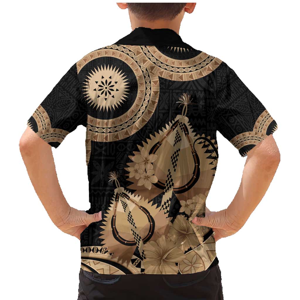 Black Bula Fiji Family Matching Mermaid Dress and Hawaiian Shirt Fijian Dance Fan Tapa Cloth Pattern LT14 - Polynesian Pride