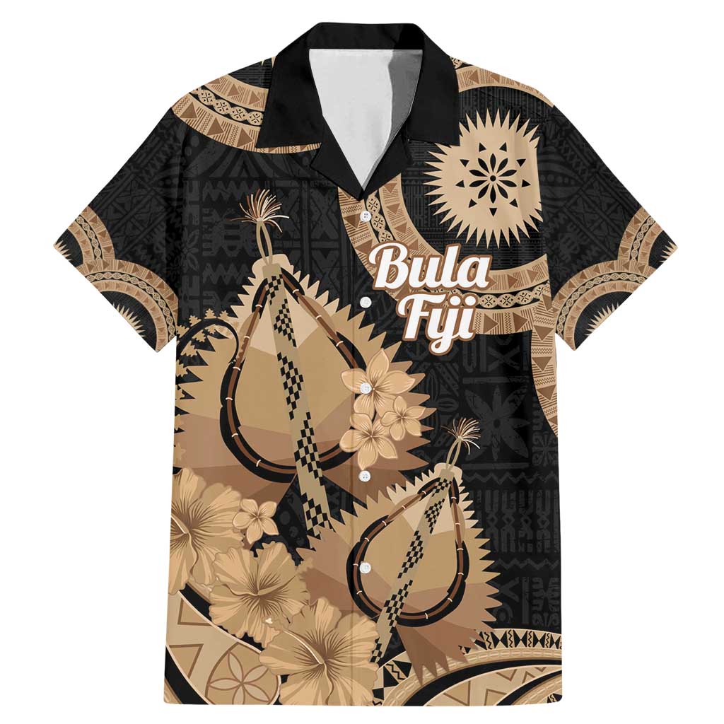 Black Bula Fiji Family Matching Mermaid Dress and Hawaiian Shirt Fijian Dance Fan Tapa Cloth Pattern LT14 Dad's Shirt - Short Sleeve Black - Polynesian Pride
