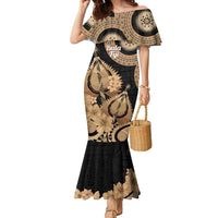 Black Bula Fiji Family Matching Mermaid Dress and Hawaiian Shirt Fijian Dance Fan Tapa Cloth Pattern LT14 Mom's Dress Black - Polynesian Pride
