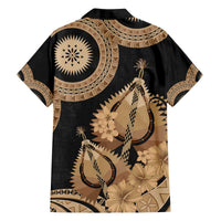 Black Bula Fiji Family Matching Off The Shoulder Long Sleeve Dress and Hawaiian Shirt Fijian Dance Fan Tapa Cloth Pattern LT14 - Polynesian Pride