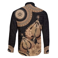 Black Bula Fiji Family Matching Off The Shoulder Long Sleeve Dress and Hawaiian Shirt Fijian Dance Fan Tapa Cloth Pattern LT14 - Polynesian Pride