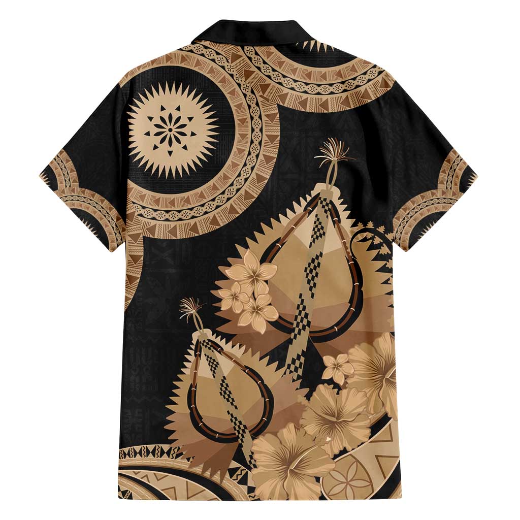 Black Bula Fiji Family Matching Off Shoulder Short Dress and Hawaiian Shirt Fijian Dance Fan Tapa Cloth Pattern LT14 - Polynesian Pride