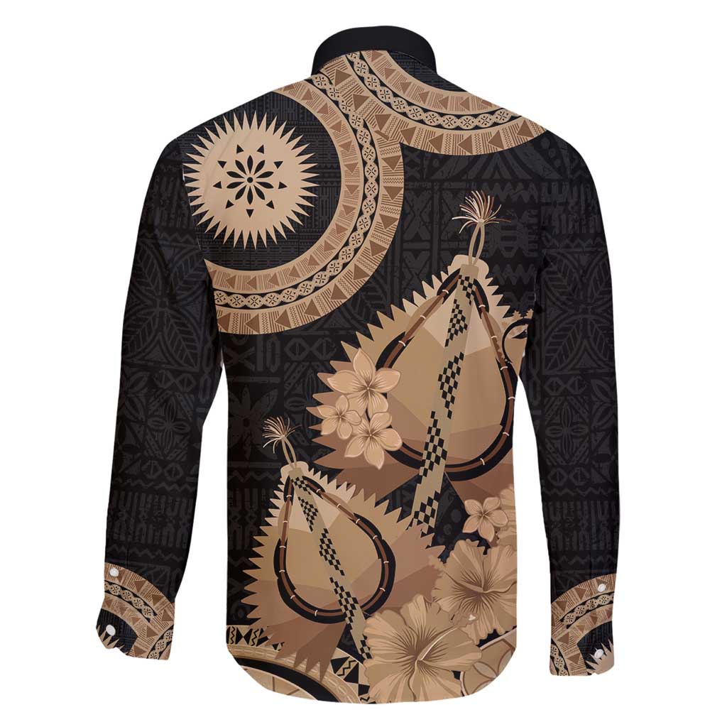 Black Bula Fiji Family Matching Off Shoulder Short Dress and Hawaiian Shirt Fijian Dance Fan Tapa Cloth Pattern LT14 - Polynesian Pride