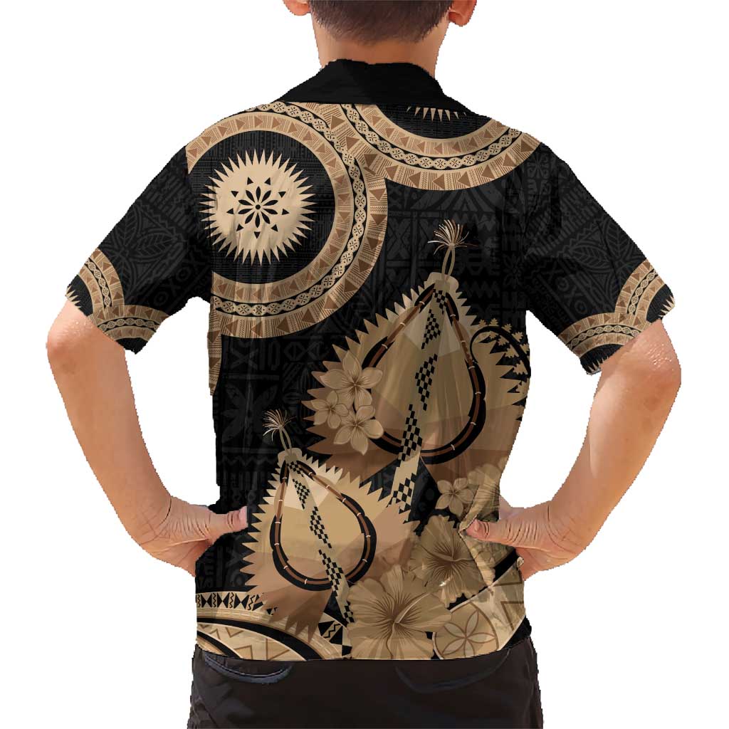 Black Bula Fiji Family Matching Short Sleeve Bodycon Dress and Hawaiian Shirt Fijian Dance Fan Tapa Cloth Pattern LT14 - Polynesian Pride