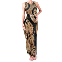 Black Bula Fiji Family Matching Tank Maxi Dress and Hawaiian Shirt Fijian Dance Fan Tapa Cloth Pattern LT14 Mom's Dress Black - Polynesian Pride