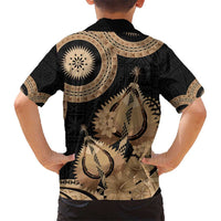 Black Bula Fiji Hawaiian Shirt Fijian Dance Fan Tapa Cloth Pattern