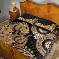 Black Bula Fiji Quilt Bed Set Fijian Dance Fan Tapa Cloth Pattern