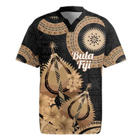 Black Bula Fiji Rugby Jersey Fijian Dance Fan Tapa Cloth Pattern