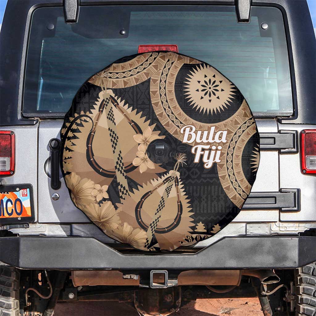 Black Bula Fiji Spare Tire Cover Fijian Dance Fan Tapa Cloth Pattern