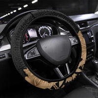 Black Bula Fiji Steering Wheel Cover Fijian Dance Fan Tapa Cloth Pattern LT14 Universal Fit Black - Polynesian Pride