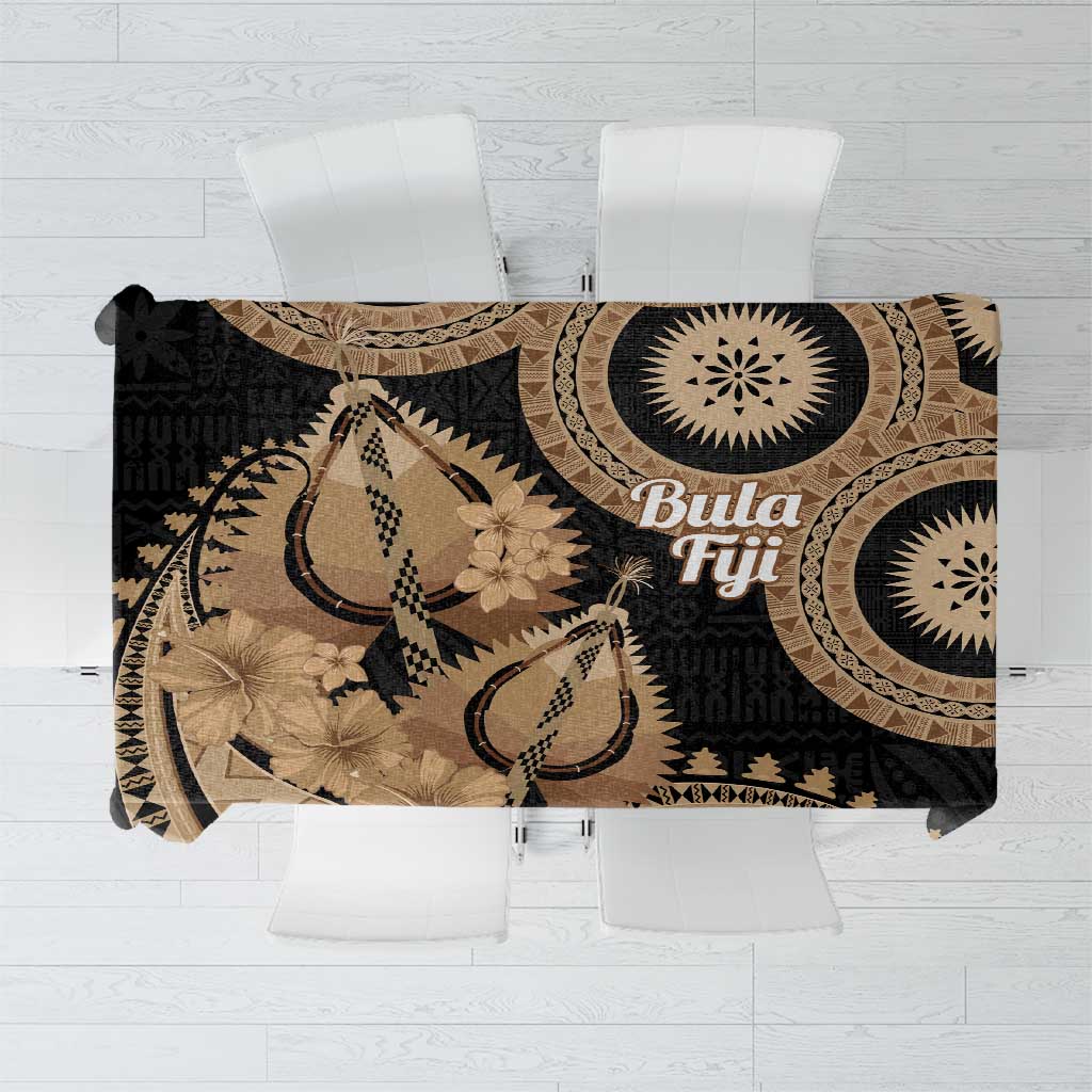 Black Bula Fiji Tablecloth Fijian Dance Fan Tapa Cloth Pattern