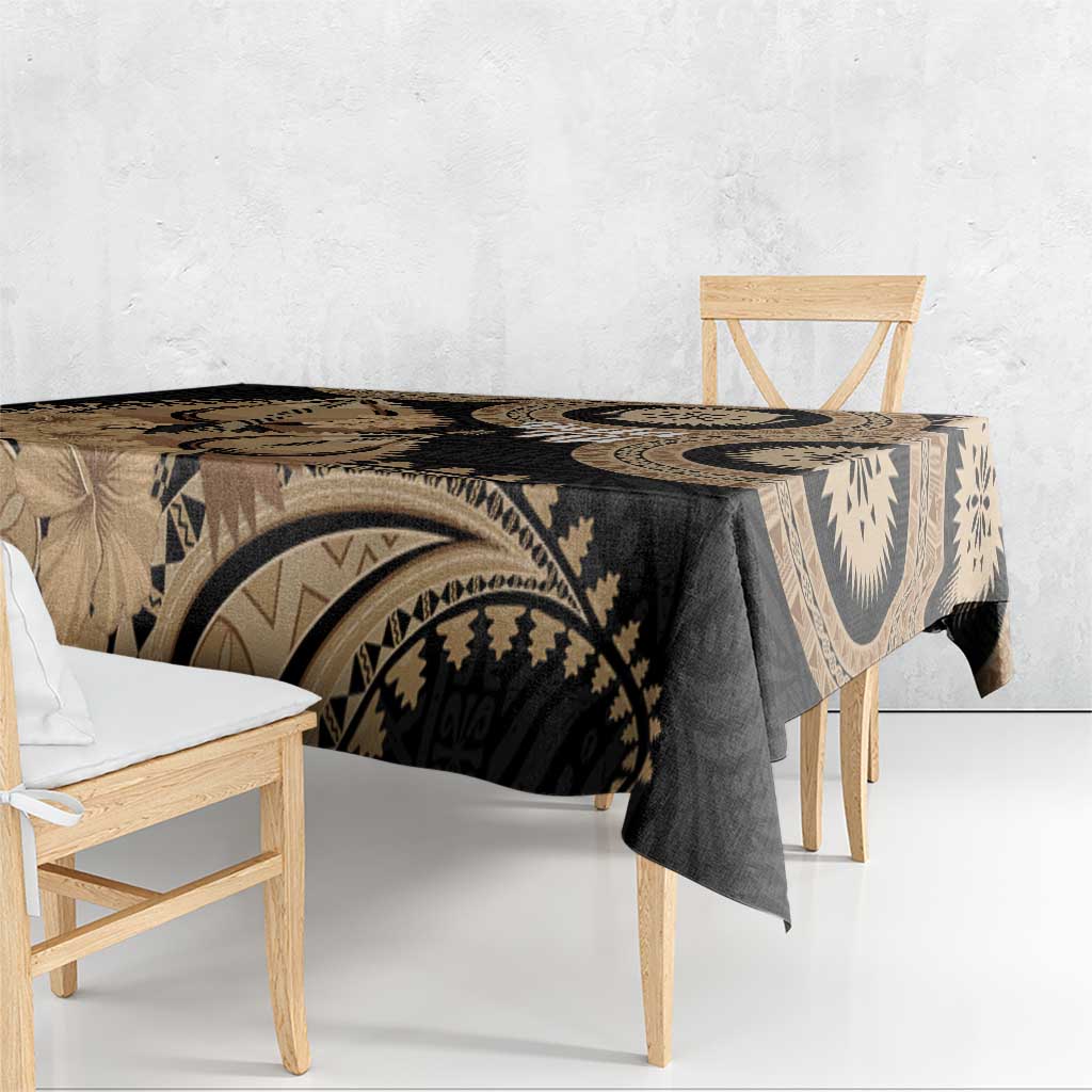 Black Bula Fiji Tablecloth Fijian Dance Fan Tapa Cloth Pattern