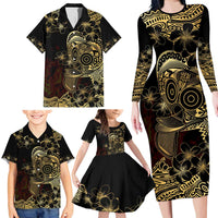 Frangipani Festival Rabaul Family Matching Long Sleeve Bodycon Dress and Hawaiian Shirt PNG Tribal Baining Mask Tattoo LT14 - Polynesian Pride