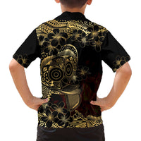 Frangipani Festival Rabaul Family Matching Off The Shoulder Long Sleeve Dress and Hawaiian Shirt PNG Tribal Baining Mask Tattoo LT14 - Polynesian Pride