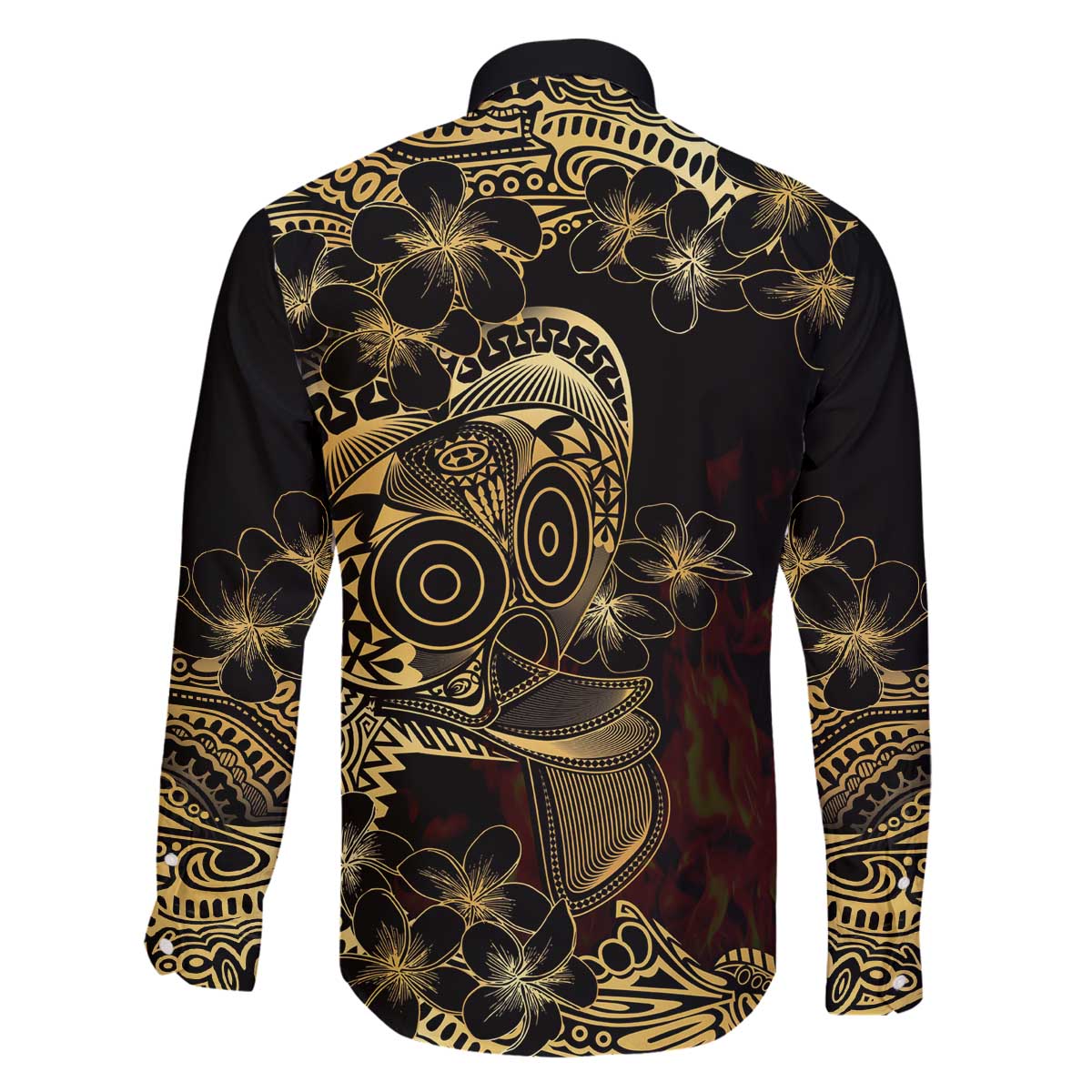 Frangipani Festival Rabaul Family Matching Off The Shoulder Long Sleeve Dress and Hawaiian Shirt PNG Tribal Baining Mask Tattoo LT14 - Polynesian Pride