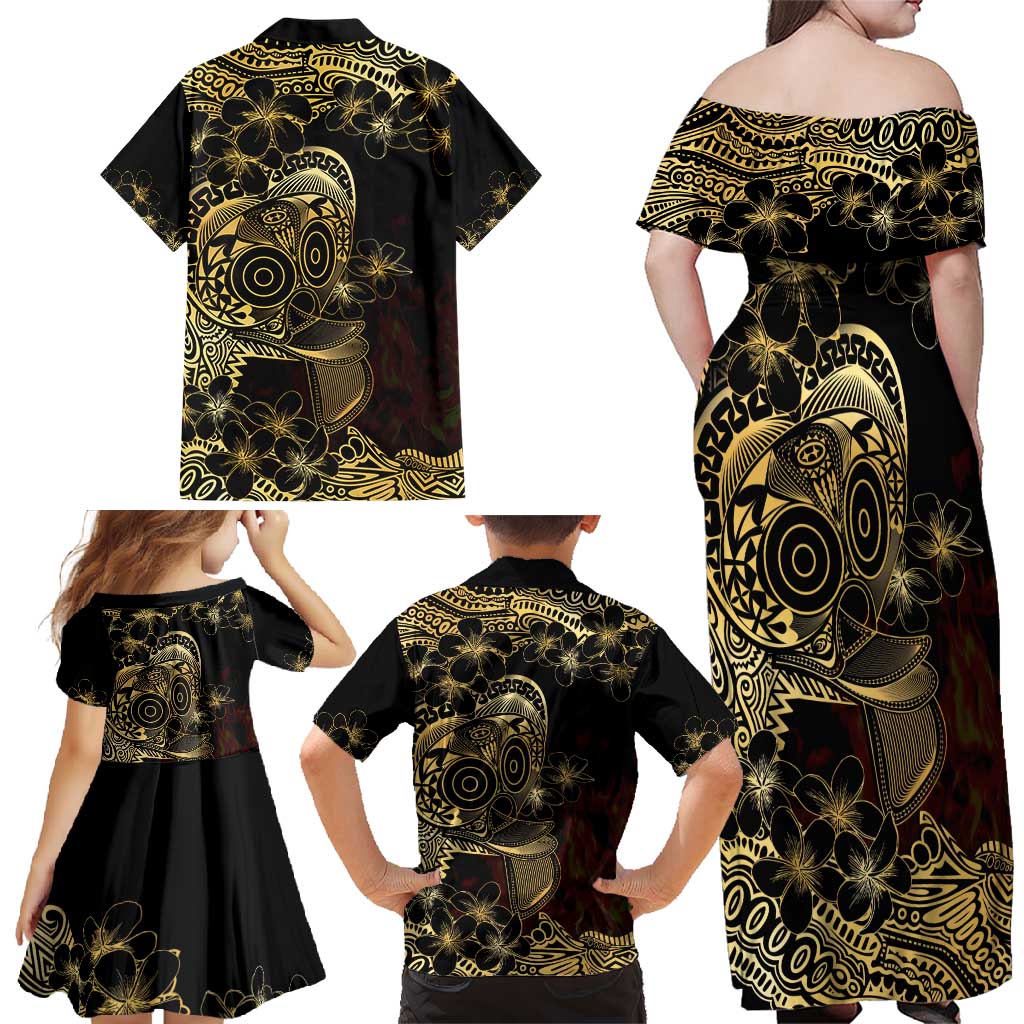 Frangipani Festival Rabaul Family Matching Off Shoulder Maxi Dress and Hawaiian Shirt PNG Tribal Baining Mask Tattoo LT14 - Polynesian Pride