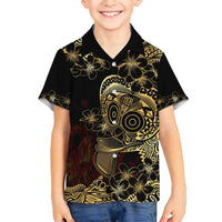 Frangipani Festival Rabaul Family Matching Off Shoulder Maxi Dress and Hawaiian Shirt PNG Tribal Baining Mask Tattoo LT14 Son's Shirt Black - Polynesian Pride