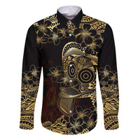 Frangipani Festival Rabaul Family Matching Off Shoulder Short Dress and Hawaiian Shirt PNG Tribal Baining Mask Tattoo LT14 Dad's Shirt - Long Sleeve Black - Polynesian Pride
