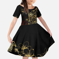 Frangipani Festival Rabaul Family Matching Puletasi and Hawaiian Shirt PNG Tribal Baining Mask Tattoo LT14 Daughter's Dress Black - Polynesian Pride