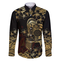 Frangipani Festival Rabaul Family Matching Puletasi and Hawaiian Shirt PNG Tribal Baining Mask Tattoo LT14 Dad's Shirt - Long Sleeve Black - Polynesian Pride