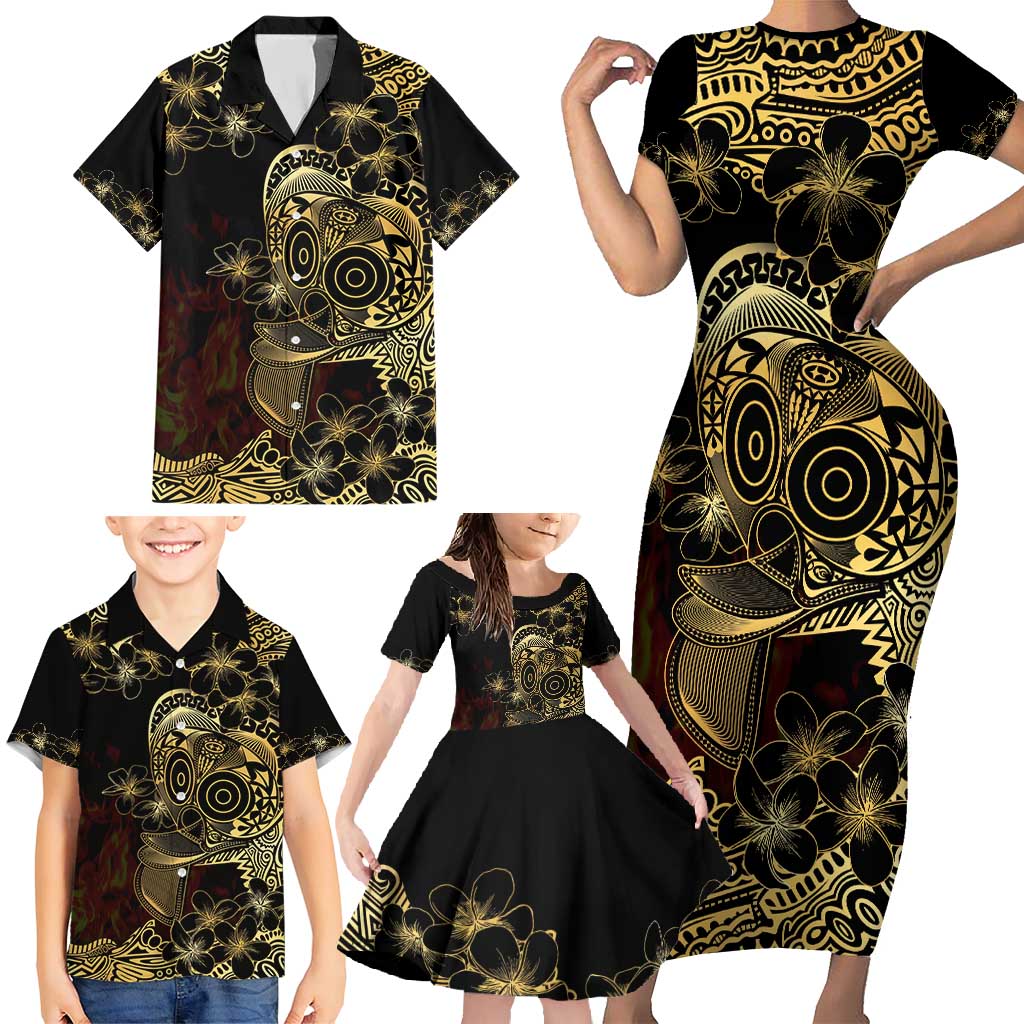 Frangipani Festival Rabaul Family Matching Short Sleeve Bodycon Dress and Hawaiian Shirt PNG Tribal Baining Mask Tattoo LT14 - Polynesian Pride