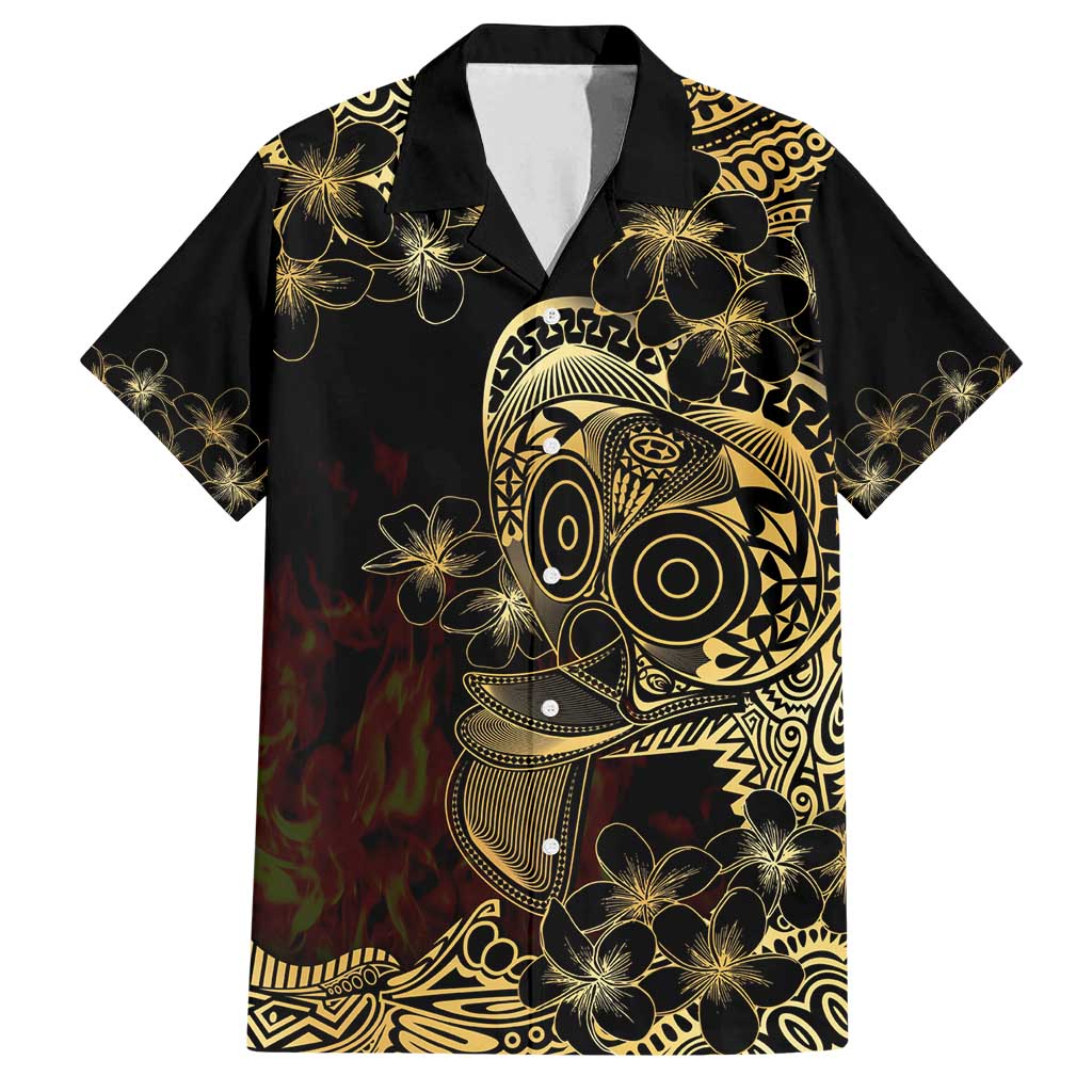 Frangipani Festival Rabaul Family Matching Summer Maxi Dress and Hawaiian Shirt PNG Tribal Baining Mask Tattoo LT14 Dad's Shirt - Short Sleeve Black - Polynesian Pride
