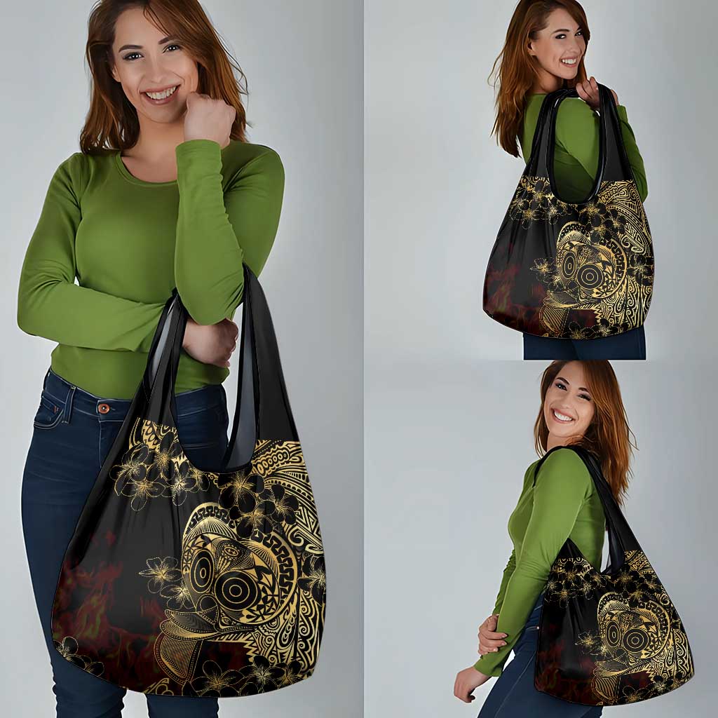 Frangipani Festival Rabaul Grocery Bag PNG Tribal Baining Mask Tattoo - Polynesian Pride
