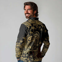 Frangipani Festival Rabaul Long Sleeve Polo Shirt PNG Tribal Baining Mask Tattoo - Polynesian Pride