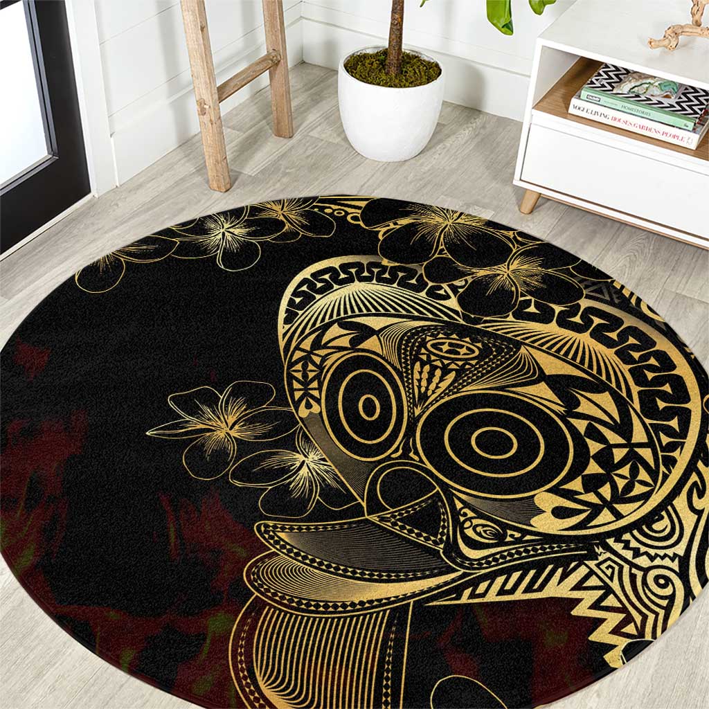 Frangipani Festival Rabaul Round Carpet PNG Tribal Baining Mask Tattoo LT14 Black - Polynesian Pride