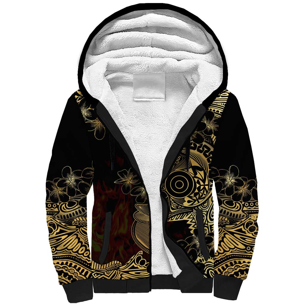 Frangipani Festival Rabaul Sherpa Hoodie PNG Tribal Baining Mask Tattoo LT14 Unisex Black - Polynesian Pride