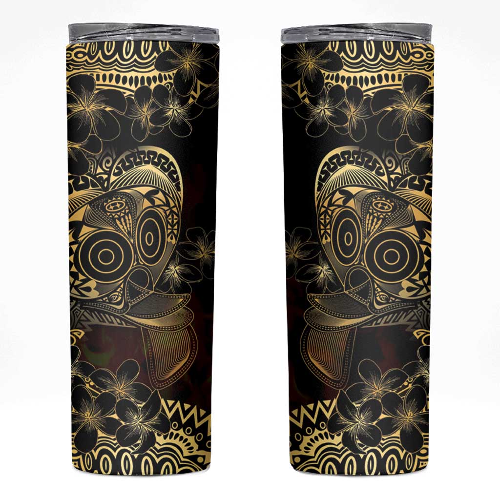 Frangipani Festival Rabaul Skinny Tumbler PNG Tribal Baining Mask Tattoo LT14 Black - Polynesian Pride
