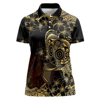 Frangipani Festival Rabaul Women Polo Shirt PNG Tribal Baining Mask Tattoo LT14 Female Black - Polynesian Pride