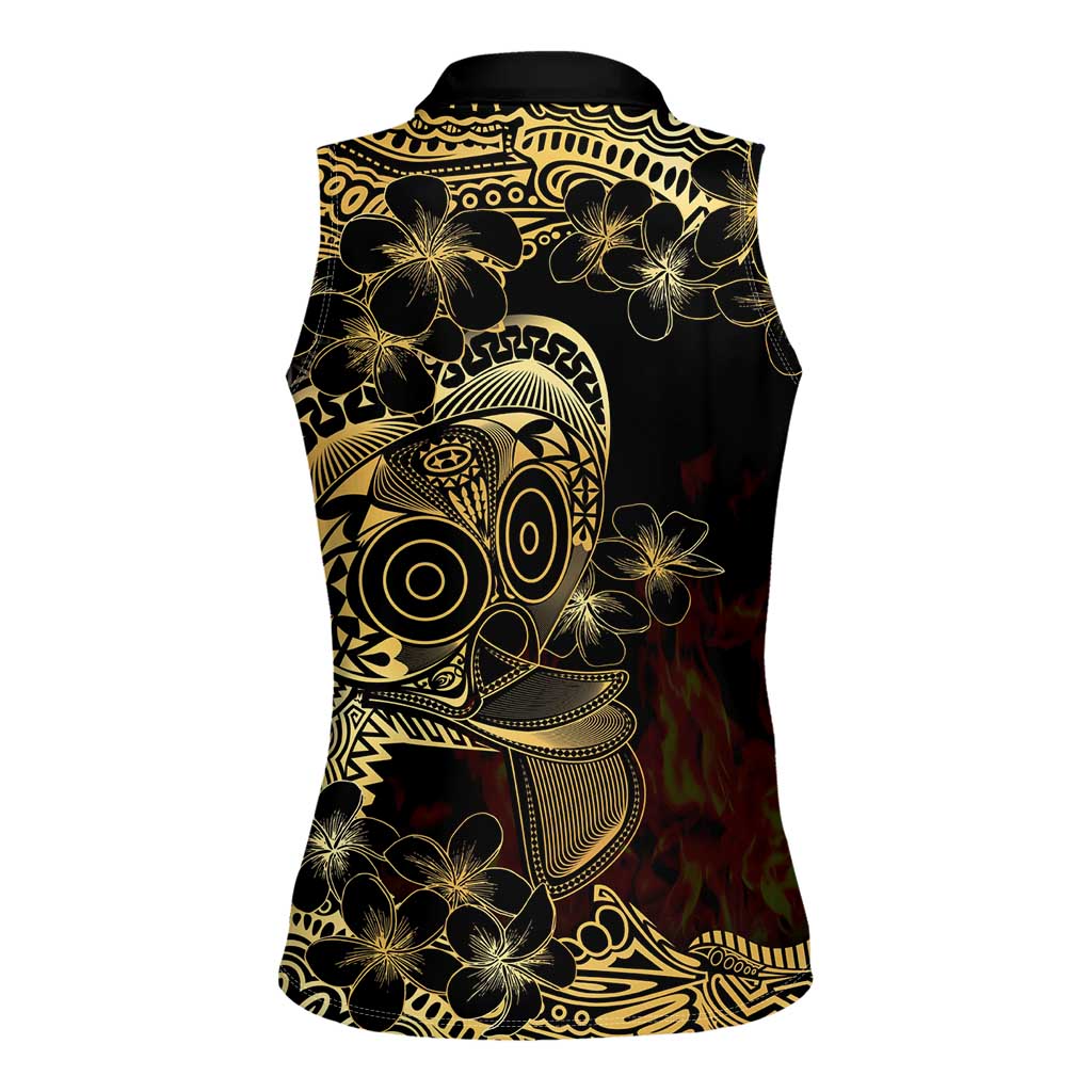 Frangipani Festival Rabaul Women Sleeveless Polo Shirt PNG Tribal Baining Mask Tattoo - Polynesian Pride