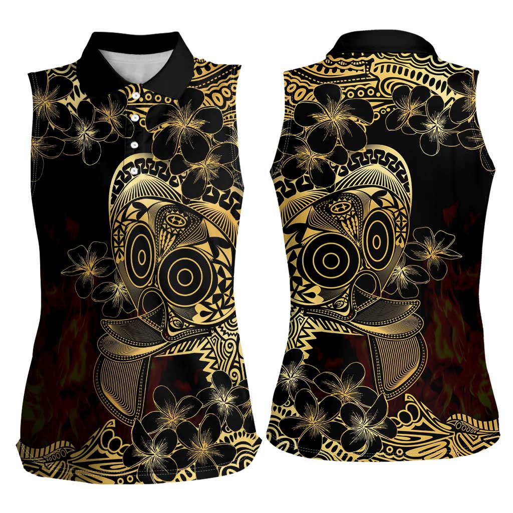 Frangipani Festival Rabaul Women Sleeveless Polo Shirt PNG Tribal Baining Mask Tattoo - Polynesian Pride