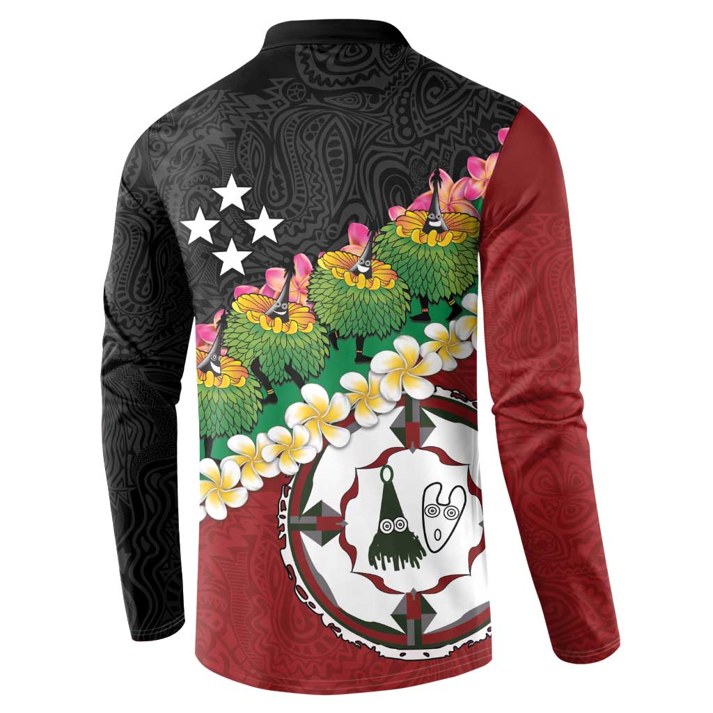 Frangipani Festival Rabaul East New Britain Button Sweatshirt Dukduk Dance With Plumeria - Polynesian Pride