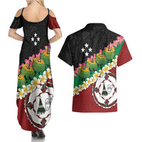 Frangipani Festival Rabaul East New Britain Couples Matching Summer Maxi Dress and Hawaiian Shirt Dukduk Dance With Plumeria LT14 - Polynesian Pride