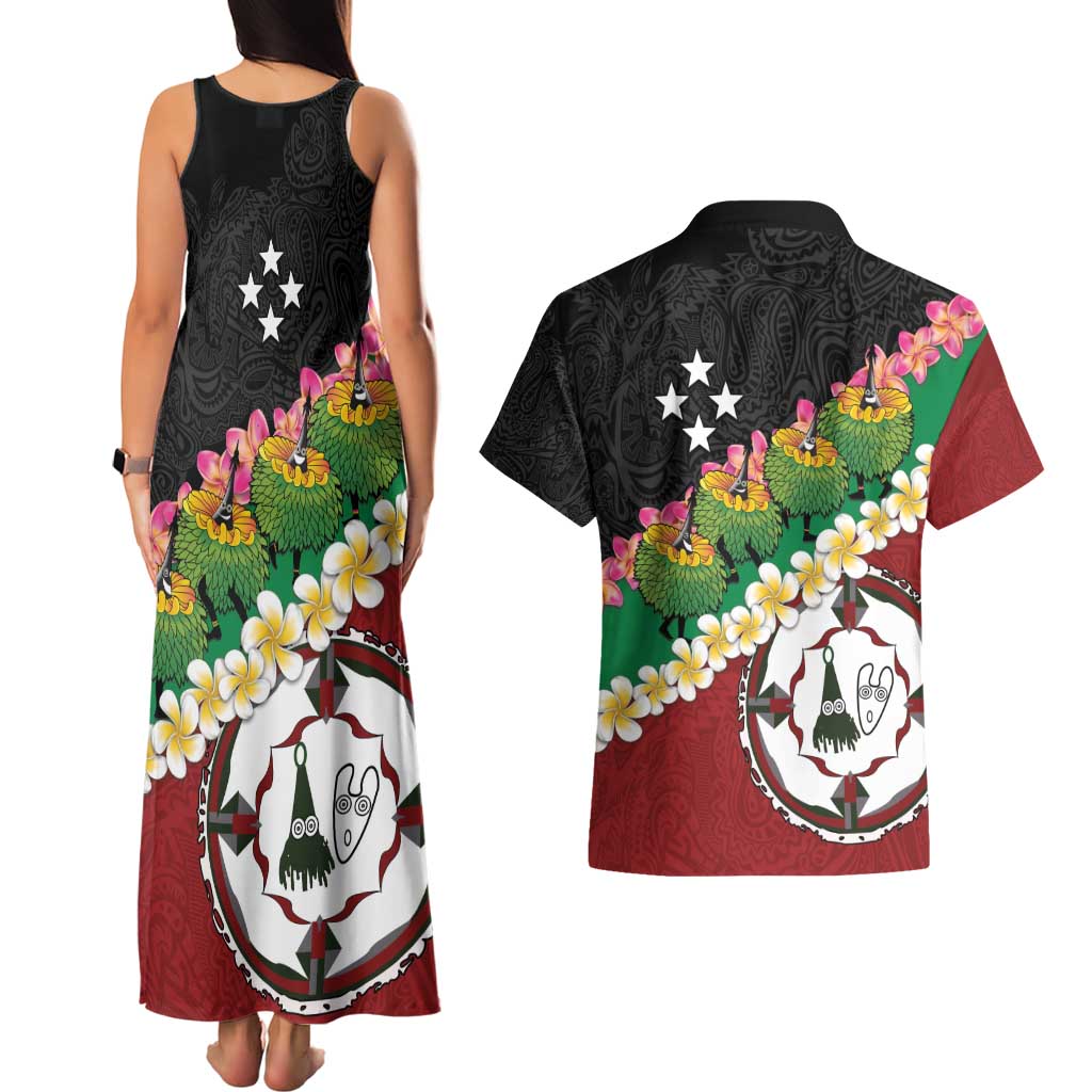 Frangipani Festival Rabaul East New Britain Couples Matching Tank Maxi Dress and Hawaiian Shirt Dukduk Dance With Plumeria LT14 - Polynesian Pride