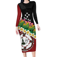 Frangipani Festival Rabaul East New Britain Family Matching Long Sleeve Bodycon Dress and Hawaiian Shirt Dukduk Dance With Plumeria LT14 Mom's Dress Red - Polynesian Pride
