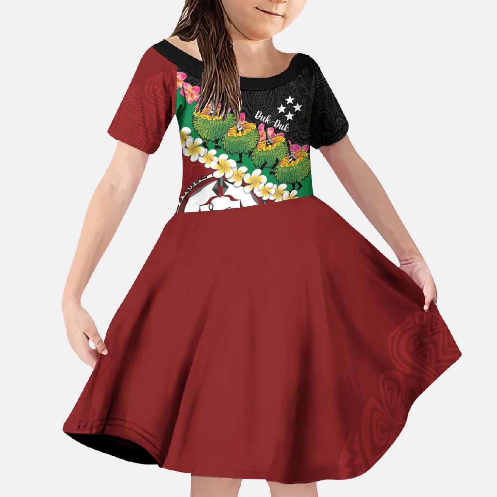 Frangipani Festival Rabaul East New Britain Family Matching Mermaid Dress and Hawaiian Shirt Dukduk Dance With Plumeria LT14 Daughter's Dress Red - Polynesian Pride