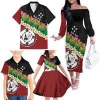 Frangipani Festival Rabaul East New Britain Family Matching Off The Shoulder Long Sleeve Dress and Hawaiian Shirt Dukduk Dance With Plumeria LT14 - Polynesian Pride