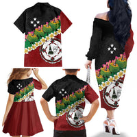 Frangipani Festival Rabaul East New Britain Family Matching Off The Shoulder Long Sleeve Dress and Hawaiian Shirt Dukduk Dance With Plumeria LT14 - Polynesian Pride