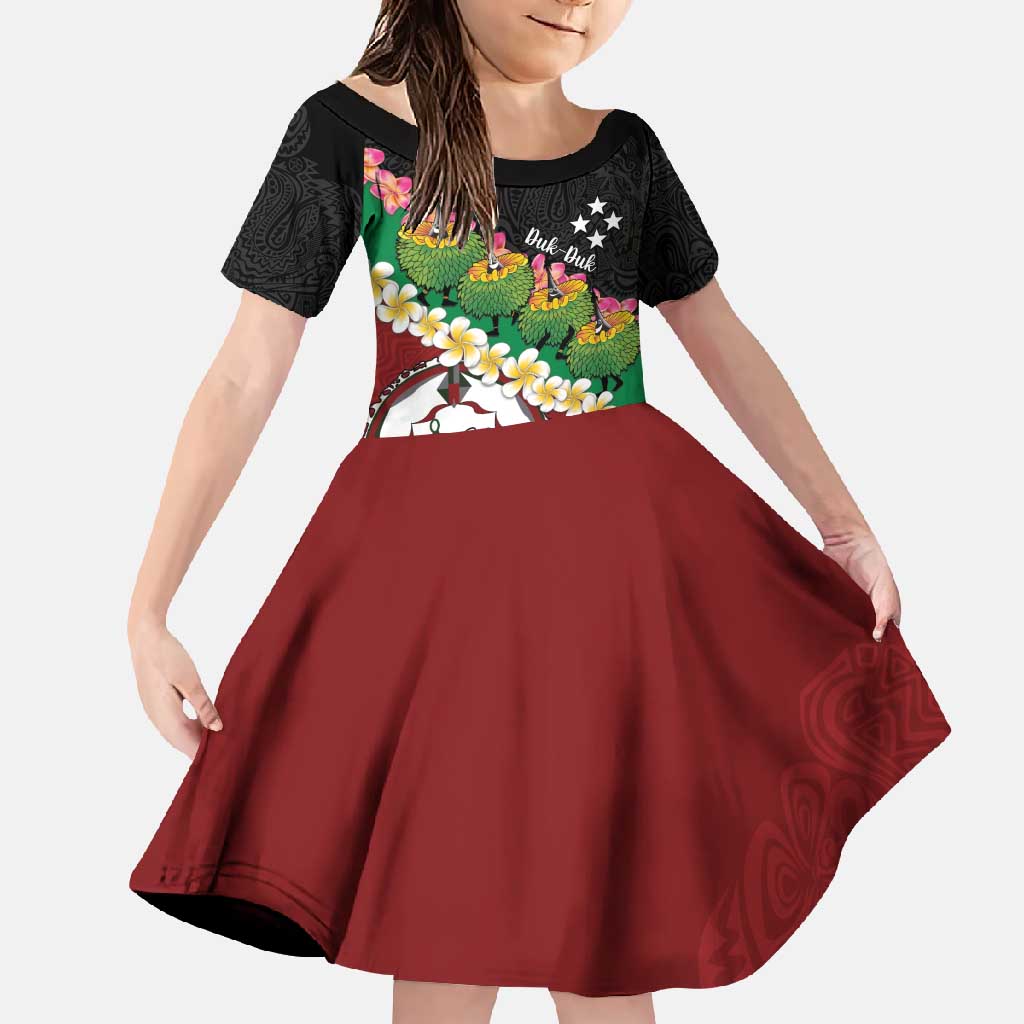 Frangipani Festival Rabaul East New Britain Family Matching Off Shoulder Maxi Dress and Hawaiian Shirt Dukduk Dance With Plumeria LT14 Daughter's Dress Red - Polynesian Pride