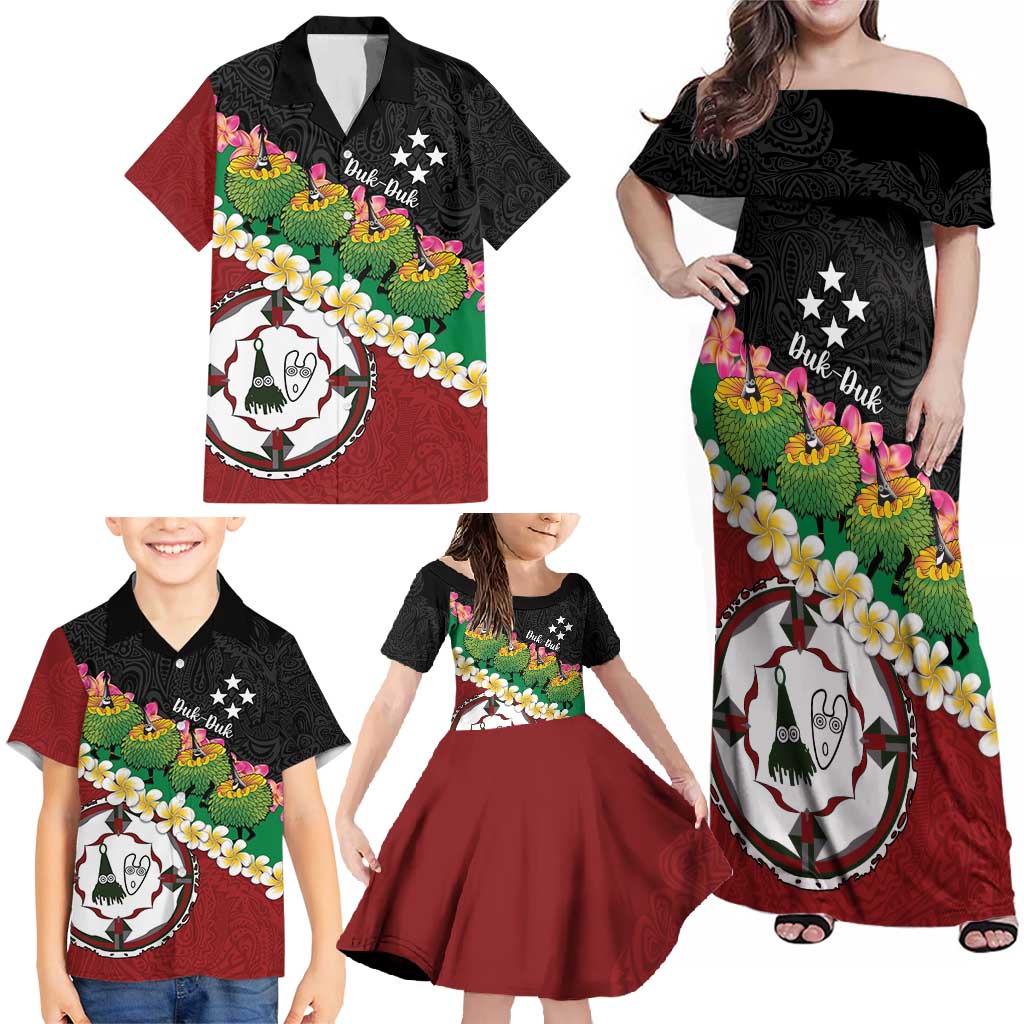 Frangipani Festival Rabaul East New Britain Family Matching Off Shoulder Maxi Dress and Hawaiian Shirt Dukduk Dance With Plumeria - Polynesian Pride