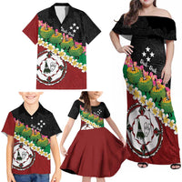 Frangipani Festival Rabaul East New Britain Family Matching Off Shoulder Maxi Dress and Hawaiian Shirt Dukduk Dance With Plumeria LT14 - Polynesian Pride