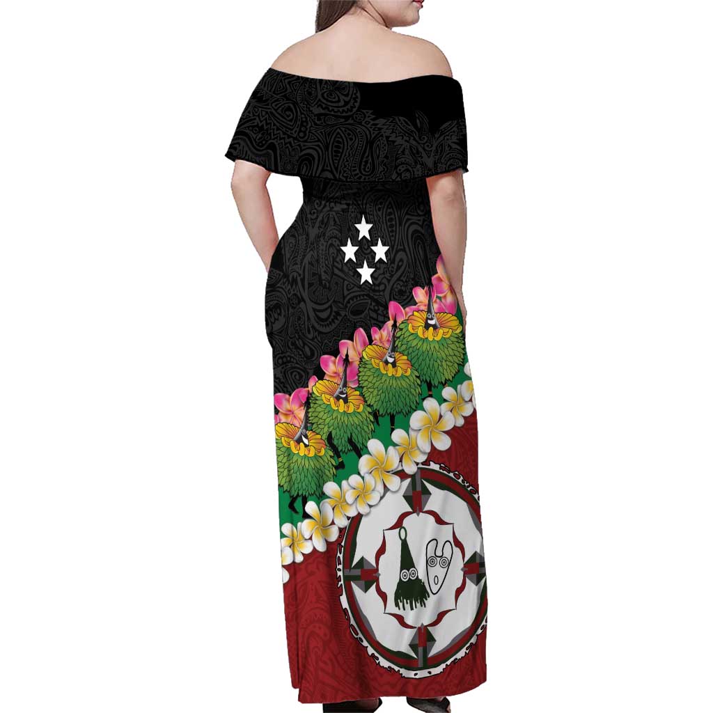 Frangipani Festival Rabaul East New Britain Family Matching Off Shoulder Maxi Dress and Hawaiian Shirt Dukduk Dance With Plumeria LT14 - Polynesian Pride