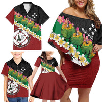 Frangipani Festival Rabaul East New Britain Family Matching Off Shoulder Short Dress and Hawaiian Shirt Dukduk Dance With Plumeria LT14 - Polynesian Pride
