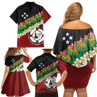 Frangipani Festival Rabaul East New Britain Family Matching Off Shoulder Short Dress and Hawaiian Shirt Dukduk Dance With Plumeria LT14 - Polynesian Pride