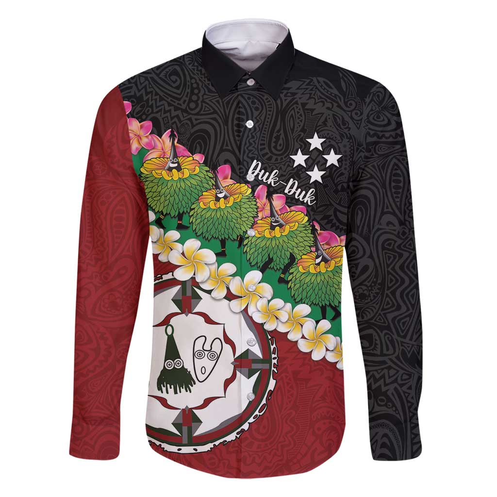 Frangipani Festival Rabaul East New Britain Family Matching Off Shoulder Short Dress and Hawaiian Shirt Dukduk Dance With Plumeria LT14 Dad's Shirt - Long Sleeve Red - Polynesian Pride