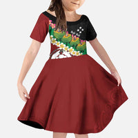 Frangipani Festival Rabaul East New Britain Family Matching Short Sleeve Bodycon Dress and Hawaiian Shirt Dukduk Dance With Plumeria LT14 Daughter's Dress Red - Polynesian Pride