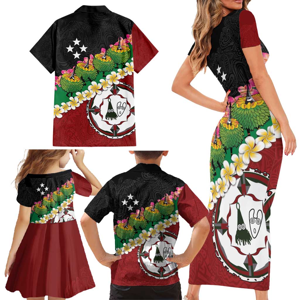 Frangipani Festival Rabaul East New Britain Family Matching Short Sleeve Bodycon Dress and Hawaiian Shirt Dukduk Dance With Plumeria LT14 - Polynesian Pride